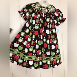 Smocked Vive La Fete from Tiny Town Boutique Multicolor Apple Dress NWT
Girls